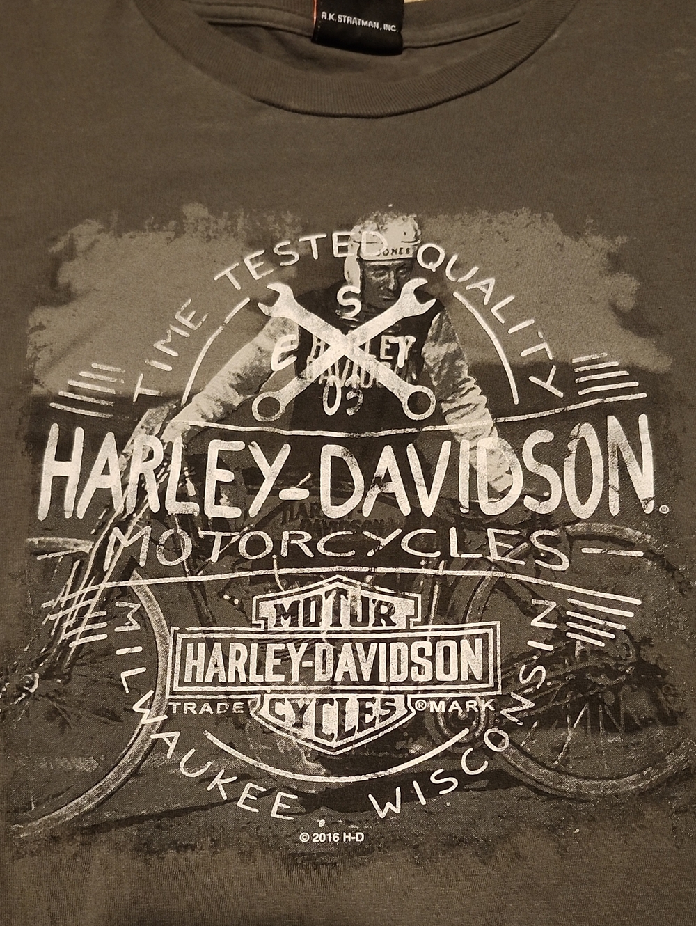 Harley-Davidson Gray Short Sleeve Tee with Vintage Motorcycle Print -FL